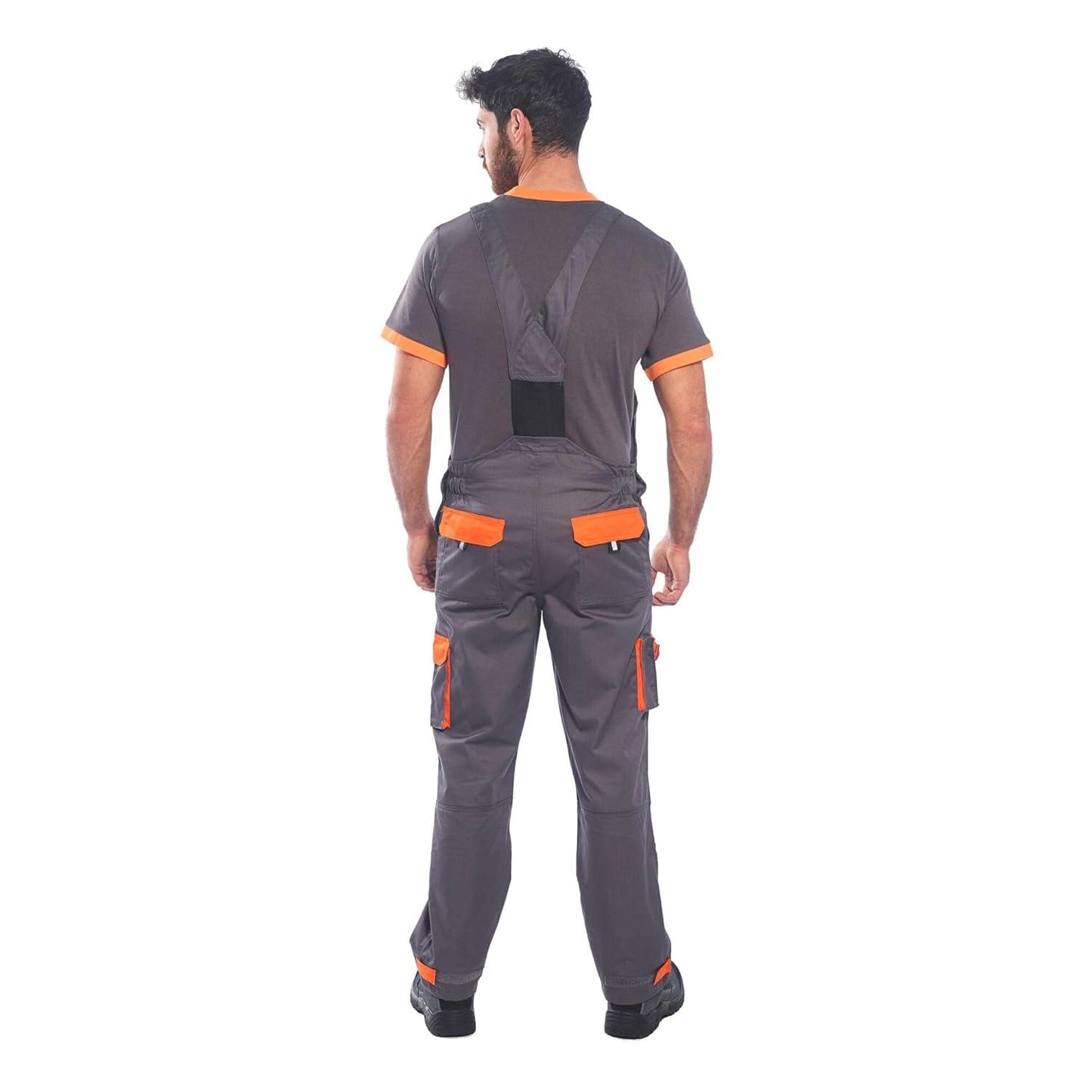 MEANWOOD Men's Texo Contrast Bib and Brace Work Overalls - Workwear Dungarees with Elasticated Back and Storage Pockets