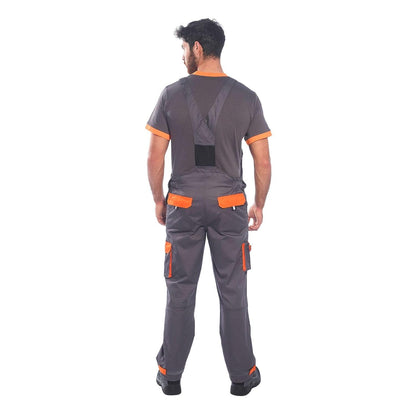 MEANWOOD Men's Texo Contrast Bib and Brace Work Overalls - Workwear Dungarees with Elasticated Back and Storage Pockets